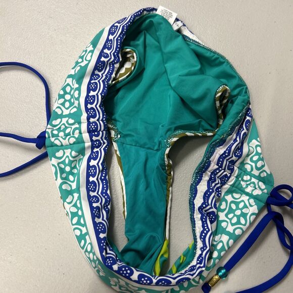 Trina Turk Bikini Bottom Ruching Tassel Size 8 Green Wave Blue Multi Color - Picture 5 of 9